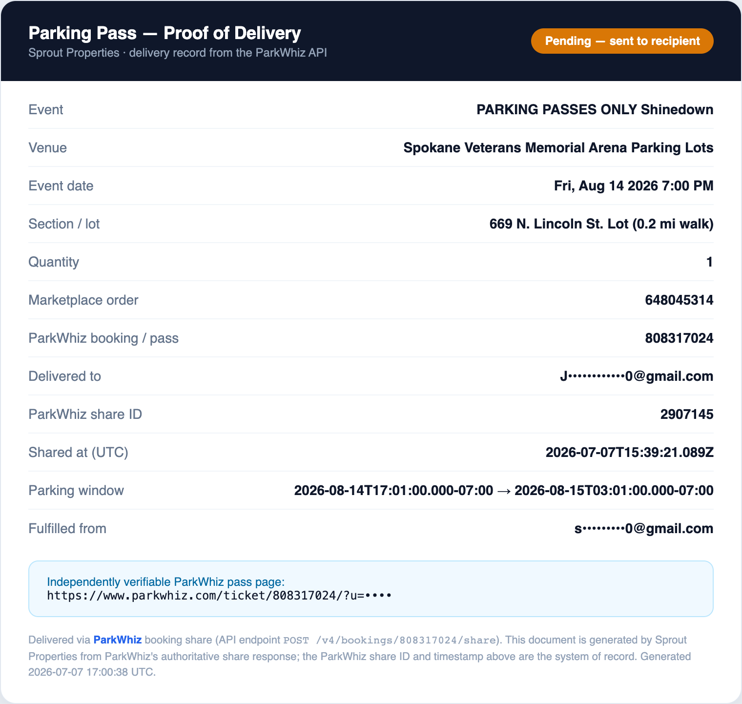 Tier 1 rendered delivery confirmation